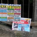 Brindisi: job advertisements in the nearby of a newsstand. Unemployment rate in the province has reached 18.3 % in 2014.