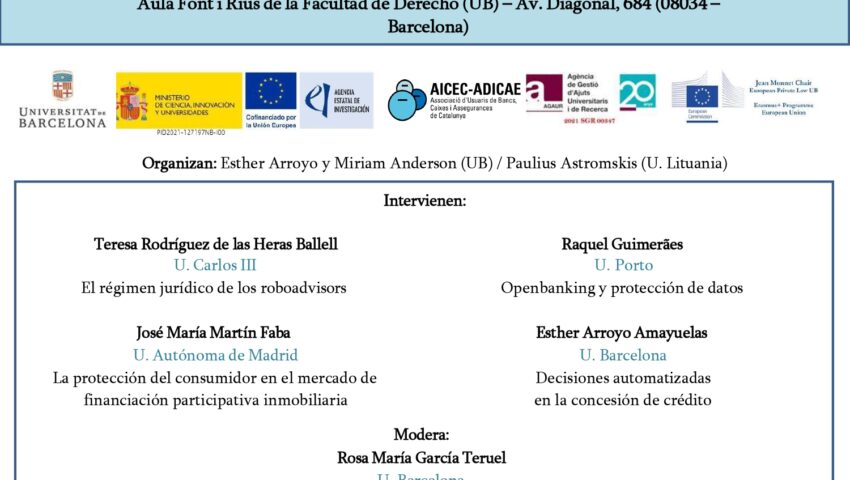 Jornada «Digitalización de los servicios financieros». 7 de junio de 2024 (16 a 19:30). Aula Font i Rius, Facultad de Dret (Universitat de Barcelona)