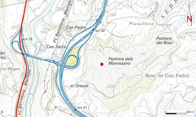 Localització de la pedrera en el mapa topogràfic a escala de detall.