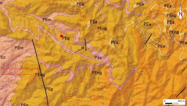 Mapa geològic de l'àrea on s'emplaça la pedrera