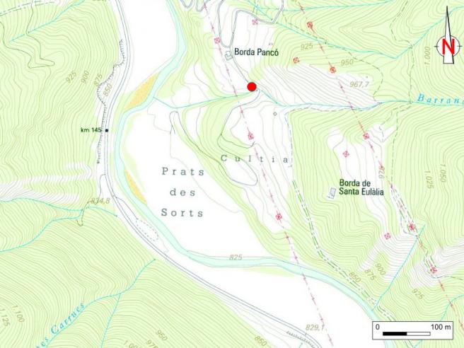 Localització de la pedrera en el mapa topogràfic de detall.