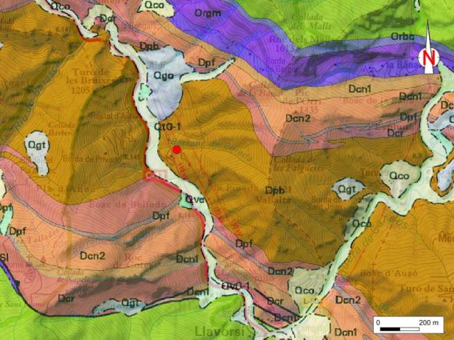 Mapa geològic de l'àrea on s'emplaça la pedrera