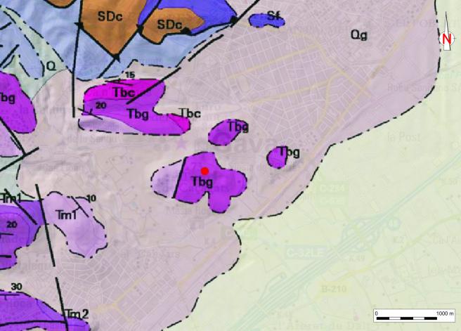 Mapa geològic de l'àrea on s'emplaça la pedrera