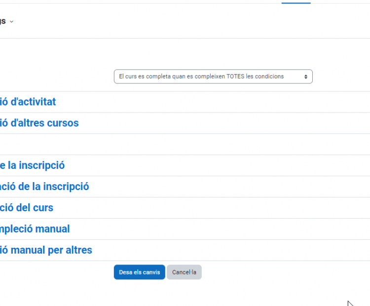 Com puc activar la compleció del curs?