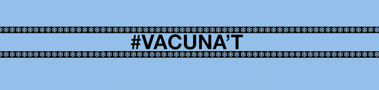 Cartell blau amb el text "Vacuna't"