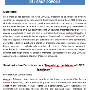 Primer seminari de recerca i publicacions del grup COPOLIS