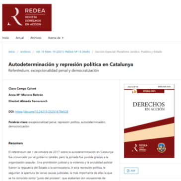 New publication: Self-determination and political repression in Catalunya. Referendum, criminal exceptionality and democratization