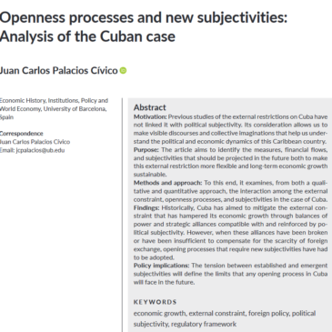 Juan Carlos Palacios Cívico’s new publication: “Openness processes and new subjectivities: Analysis of the Cuban case”