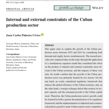 Nova publicació: Internal and external constraints of the Cuban production sector