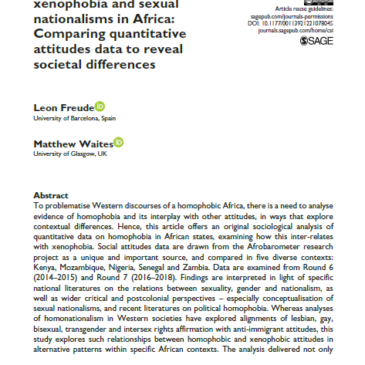 Nova publicació de Leon Freude: “Analysing homophobia, xenophobia and sexual nationalisms in Africa: Comparing quantitative attitudes data to reveal societal differences”