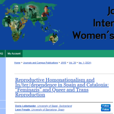 Nueva publicación de Leon Freude: “Reproductive Homonationalism and In/ter/dependence in Spain and Catalonia: “Feminazis” and Queer and Trans Reproduction”