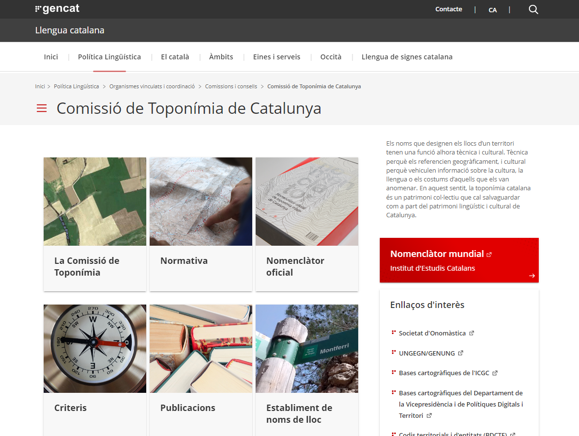 Pàgina web de la Comissió de Toponímia