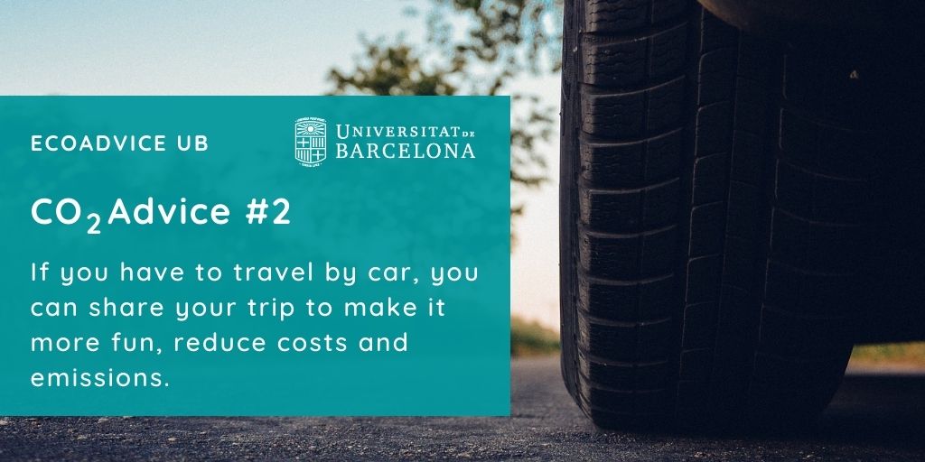CO2nsell 2: Si t’has de desplaçar en cotxe, pots compartir el teu viatge per fer-lo més amè i reduir despeses i emissions.