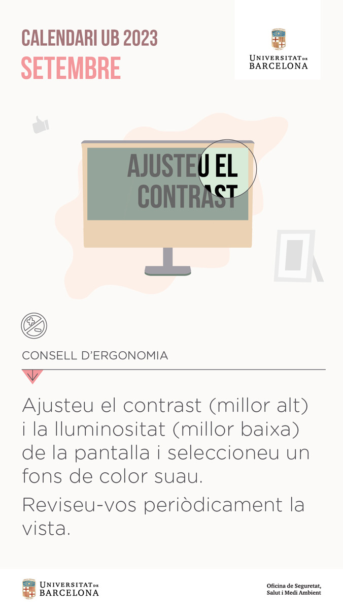 Consell del mes de setembre: il·lustració de la pantalla d'un ordinador on es ressalta una part del text amb més contrast