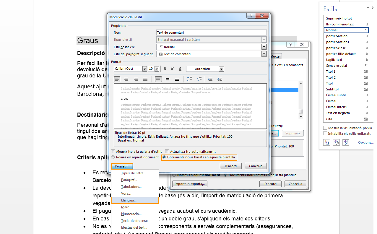 3. Selecciona la llengua dels comentaris