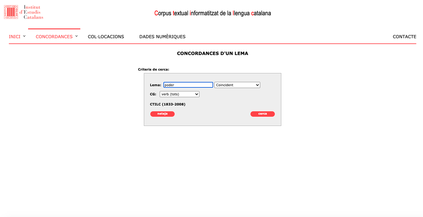 Cerca de les concordances del lema verbal poder