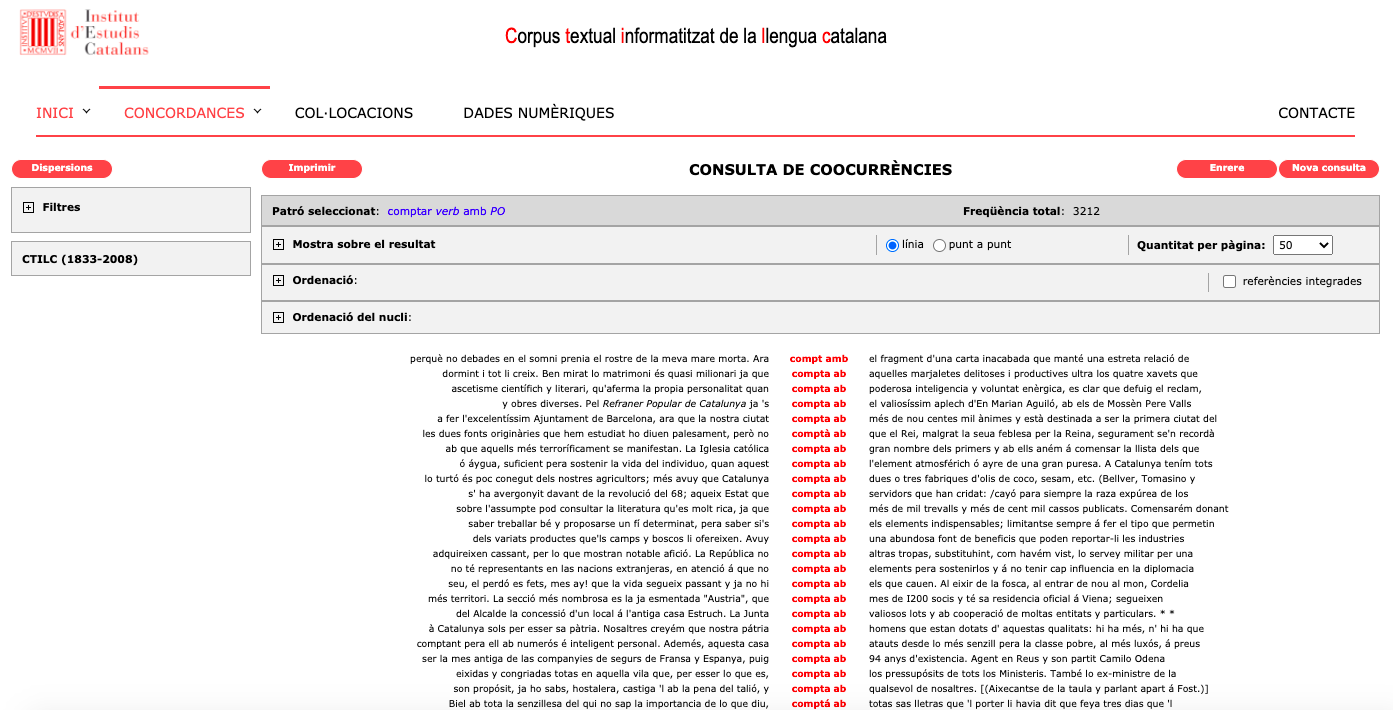 Coocurrències del verb comptar i la preposició amb