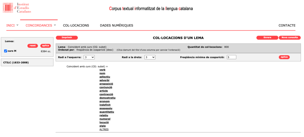 Resultat de les col·locacions per a curs