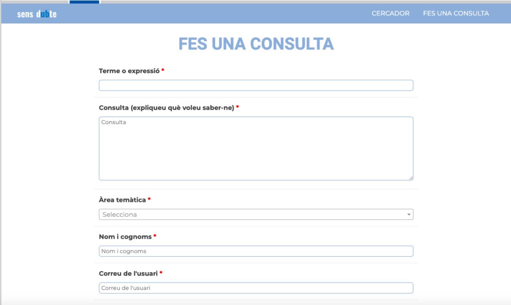 Formulari de consulta personalitzada