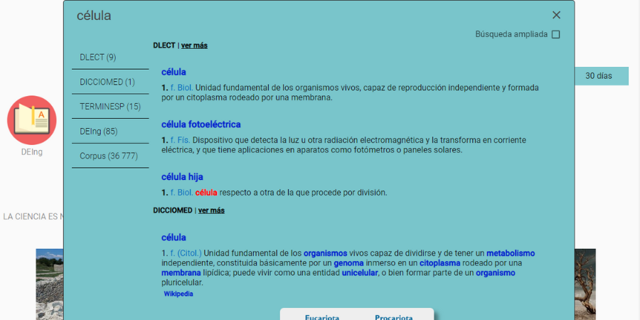 Resultat de la cerca amb les diferents fonts que inclouen el terme